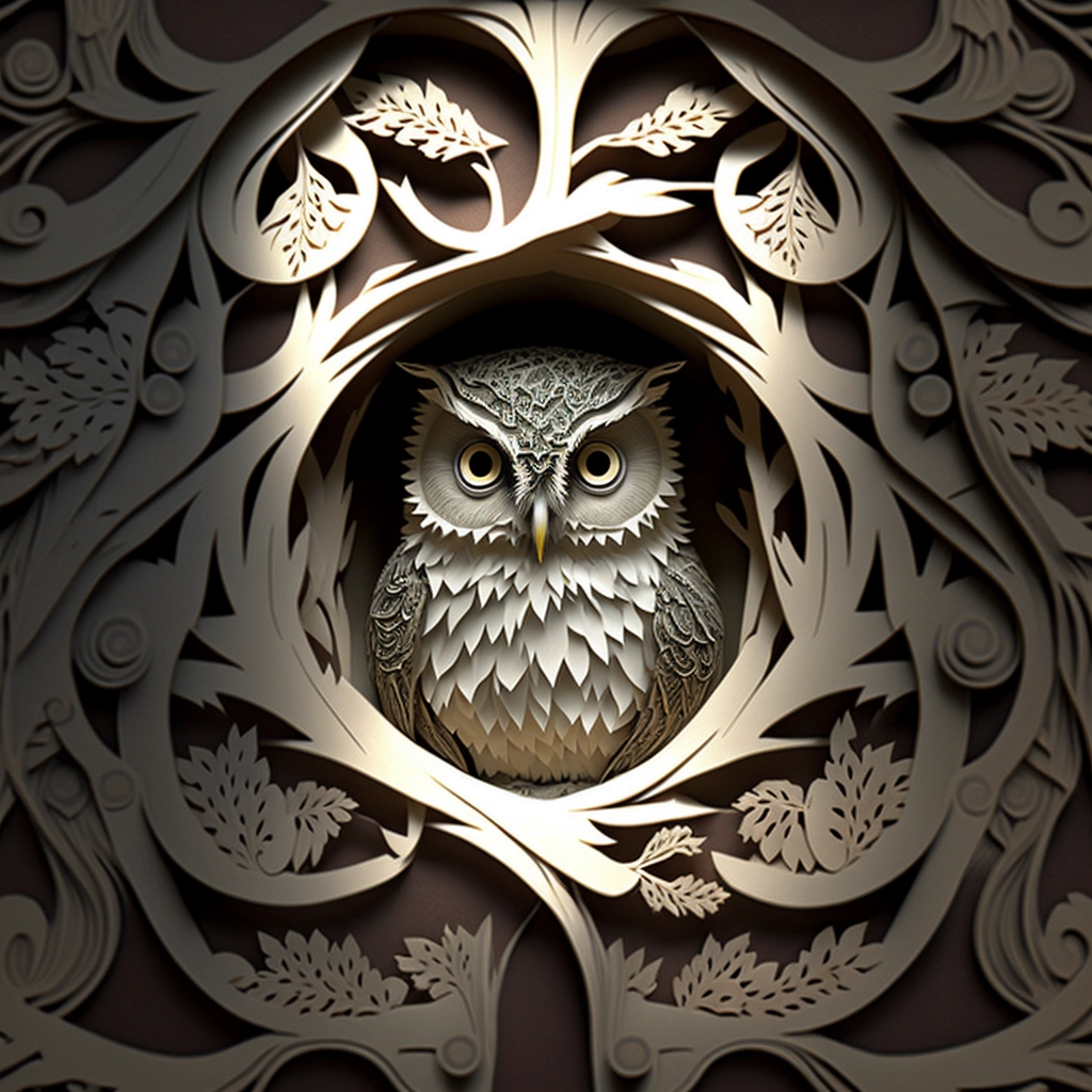 Ornate Paper Cut Craft: Tree Hollow Tunnel with Owl