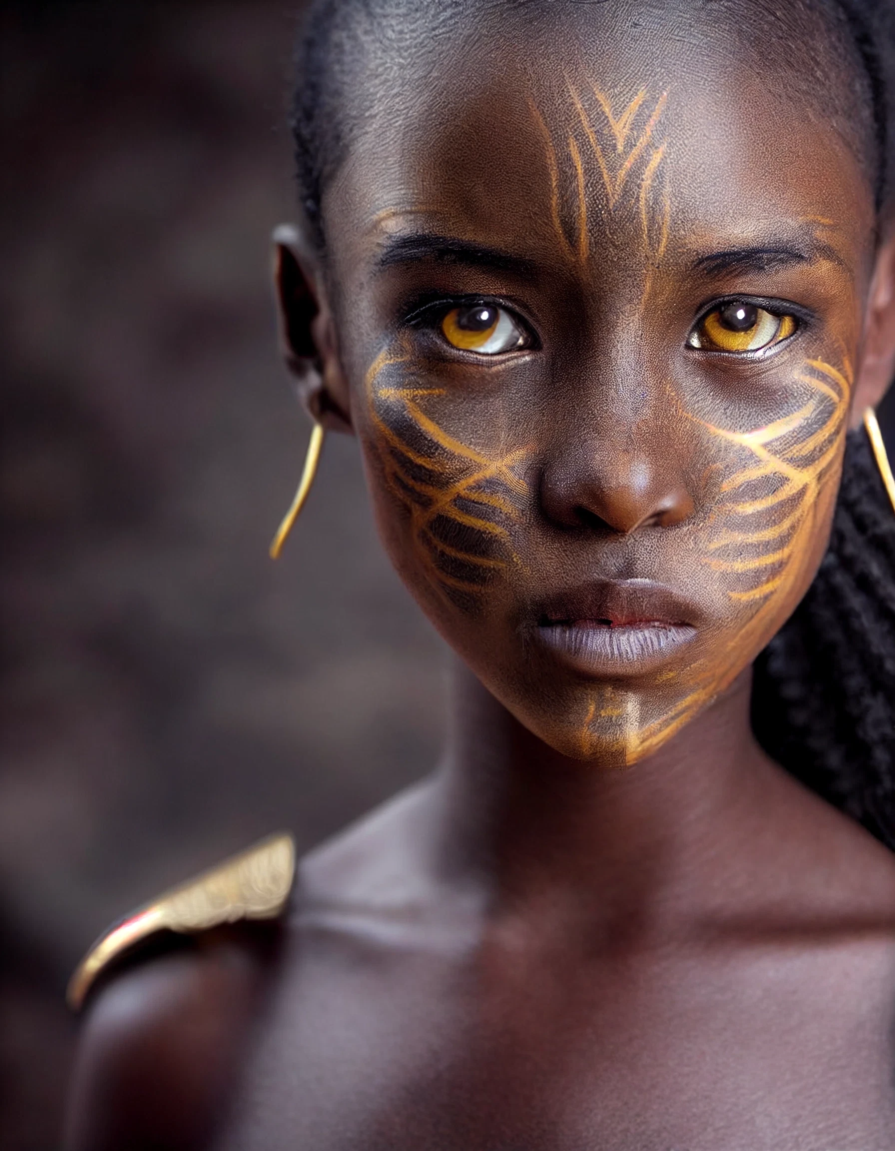 Golden-eyed African Warrior: Photorealistic Portrait