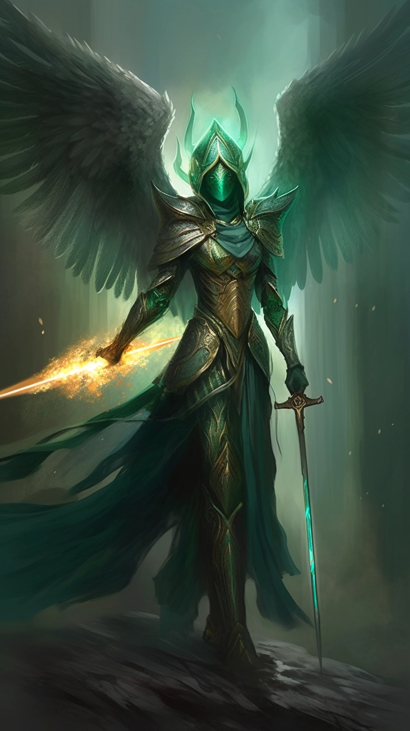 Emerald-winged Champion: Radiant Blade of Strength