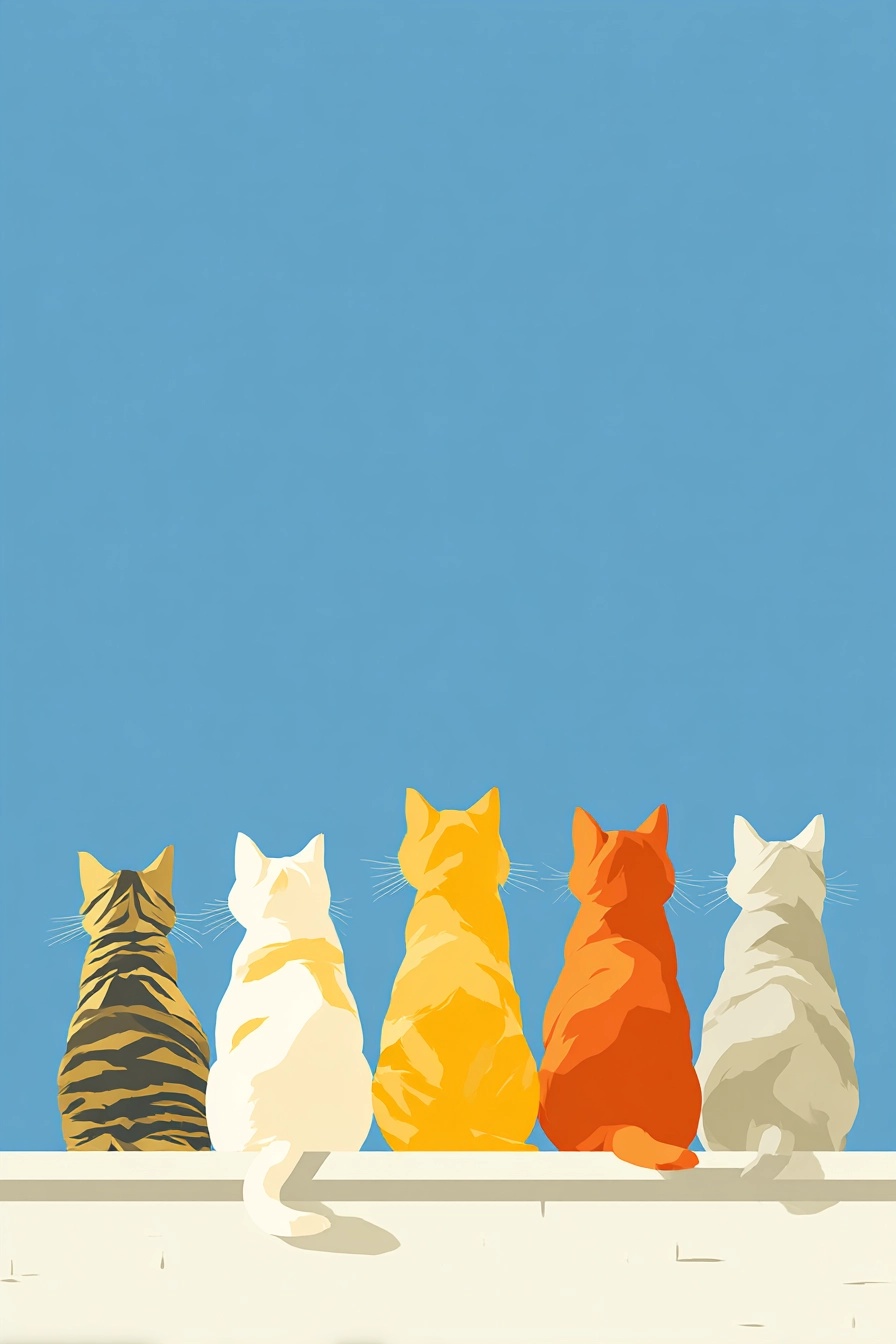 Serene Cats on Wall: Minimalist Art for Your Home