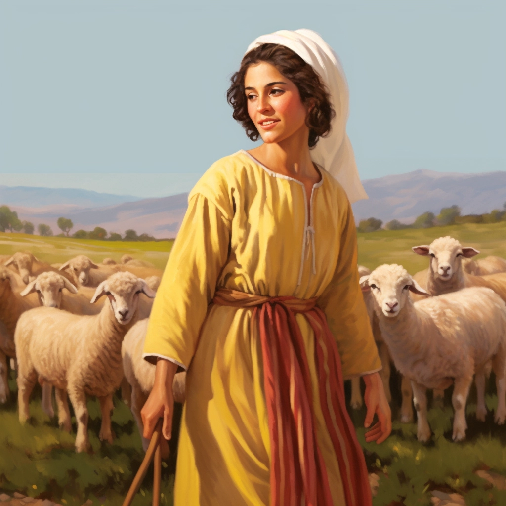 Captivating Photorealistic Portrait: Joyful Young Shepherdess in Ancient Israel