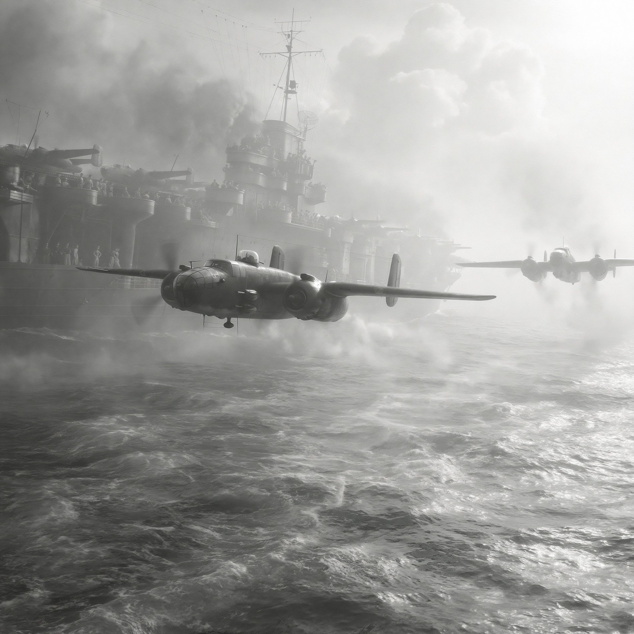 April 1942: Doolittle Raid Launch in Grayscale