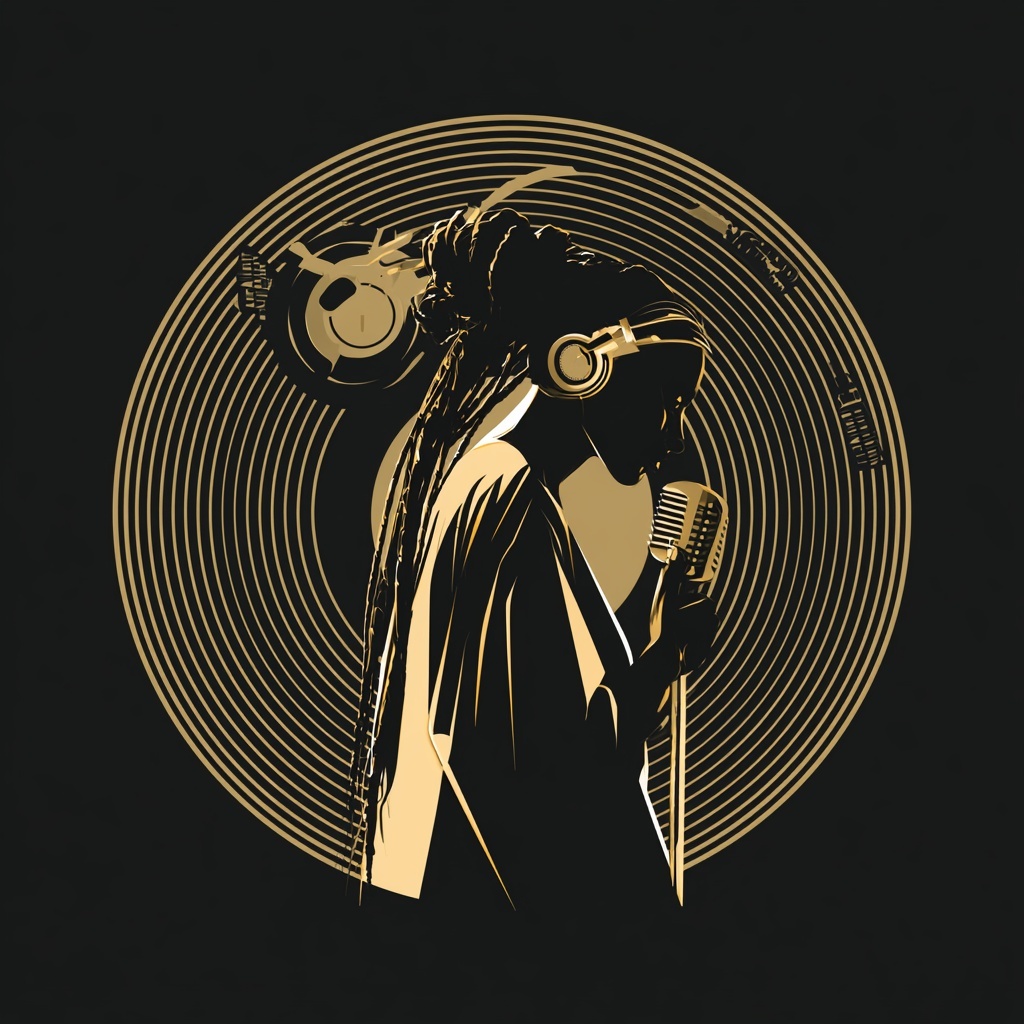 Minimalist Hip Hop Logo: Black Female Rapper Silhouette