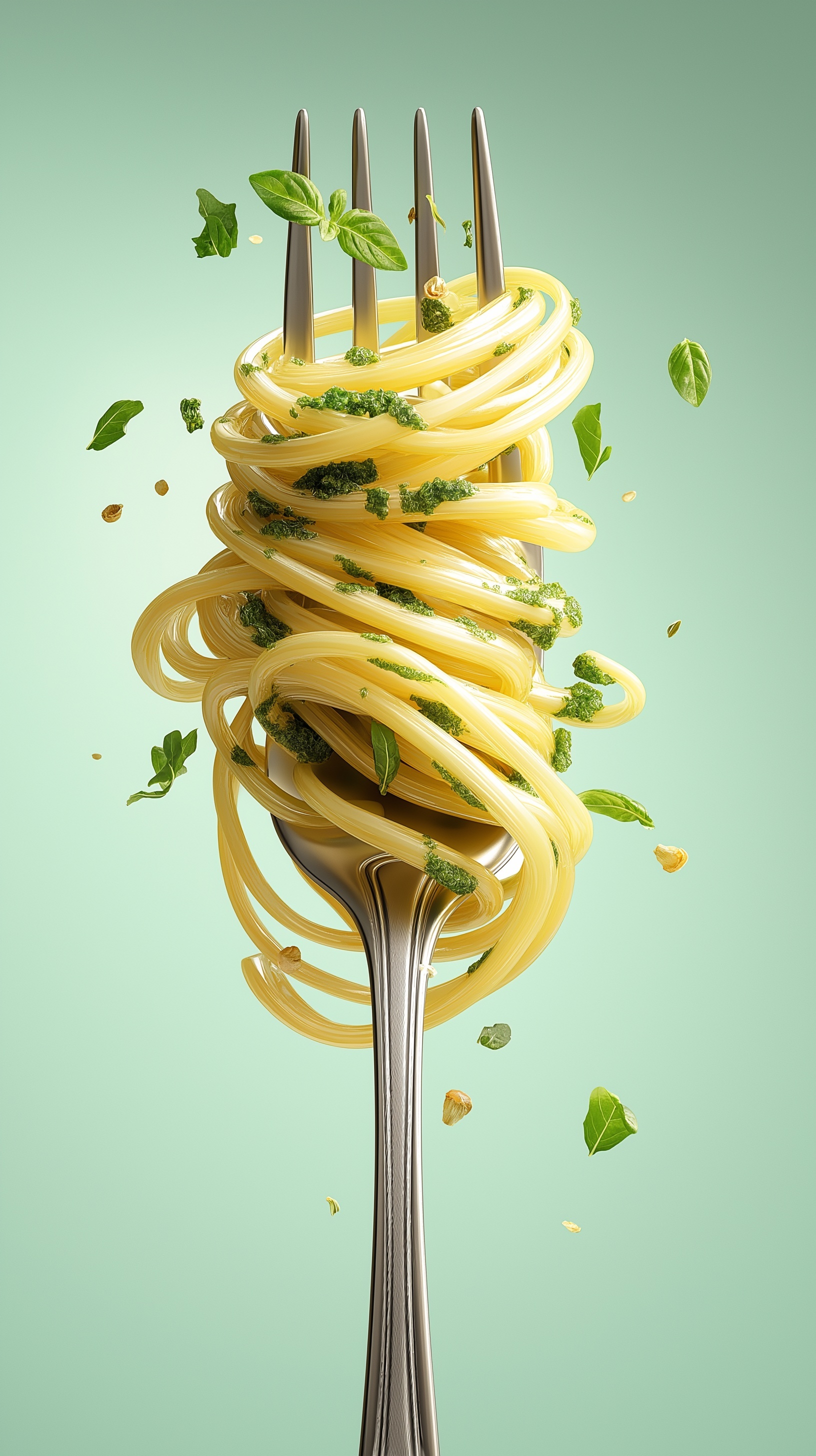 Gourmet Pesto Spaghetti on a Fork - 4K Ultra Detail