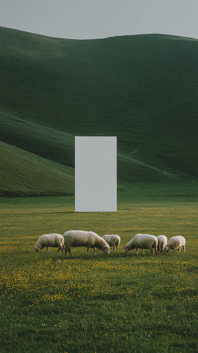 Serene Sheep Grazing in Lush Green Field