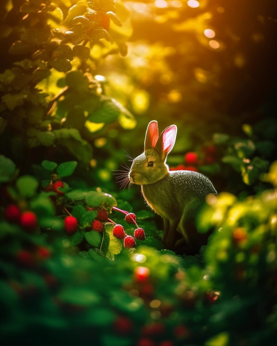 Magical Shamrock Rabbit in Berry Bush