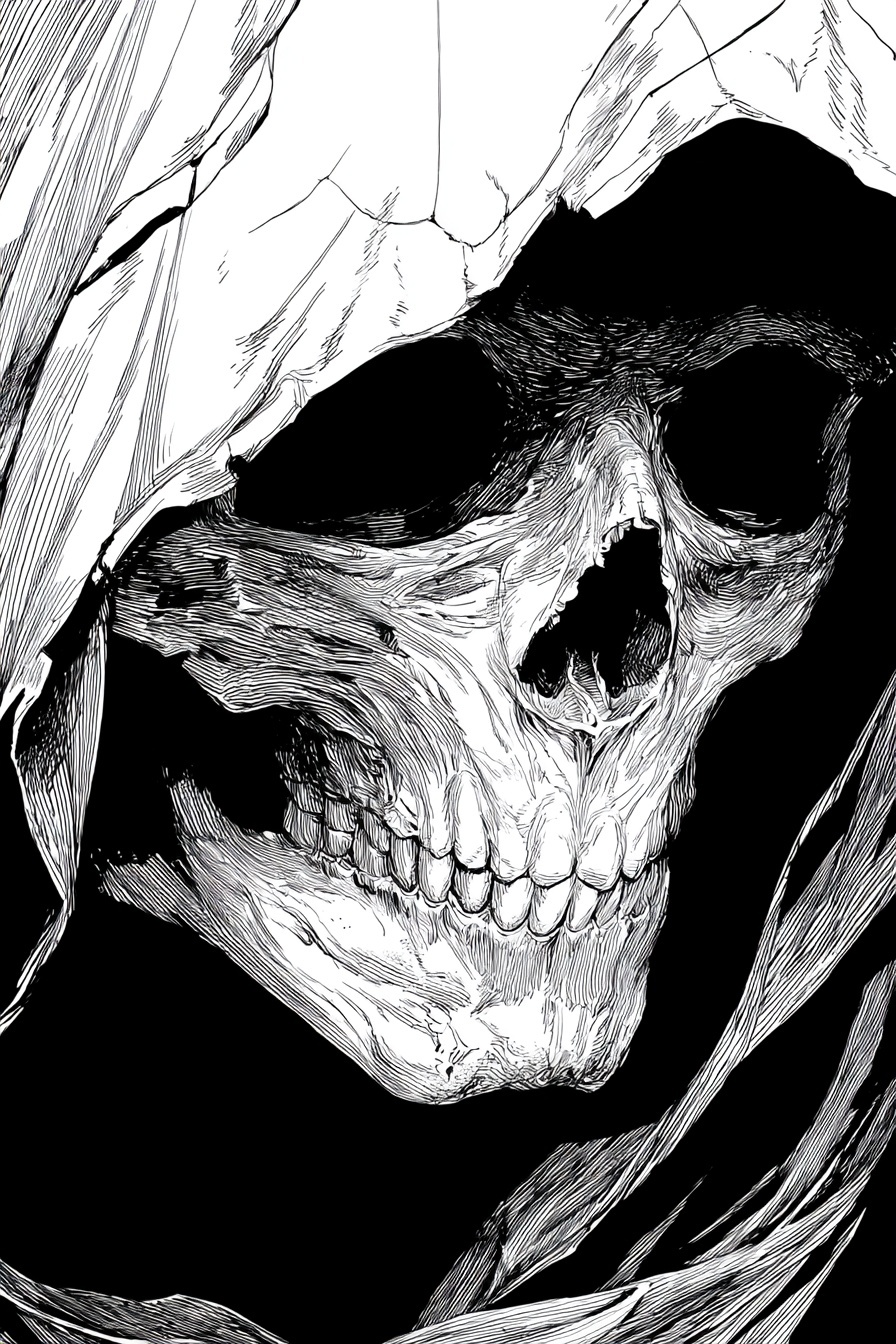 Monochrome Reaper Face Sketch Art for Sale