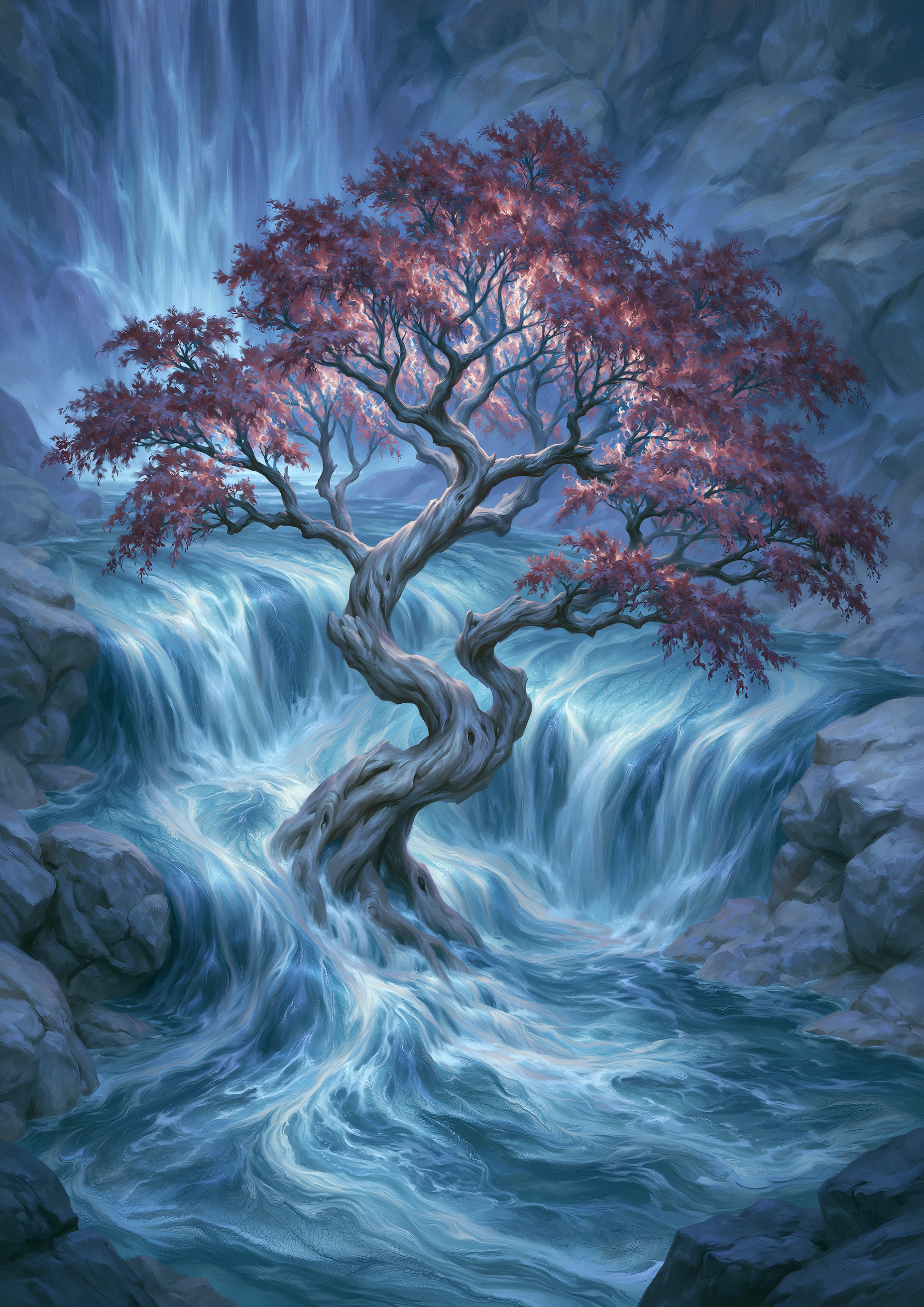 Enchanting Suminagashi Waterfall Art by ChrisWaikikiAI