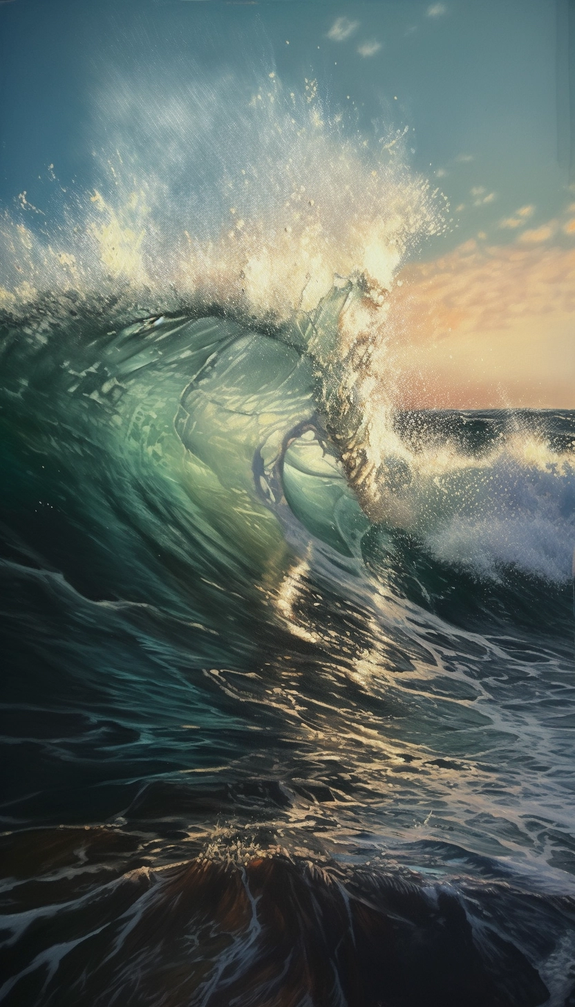 Hyper-Realistic Wave Art: Watercolor & Oil