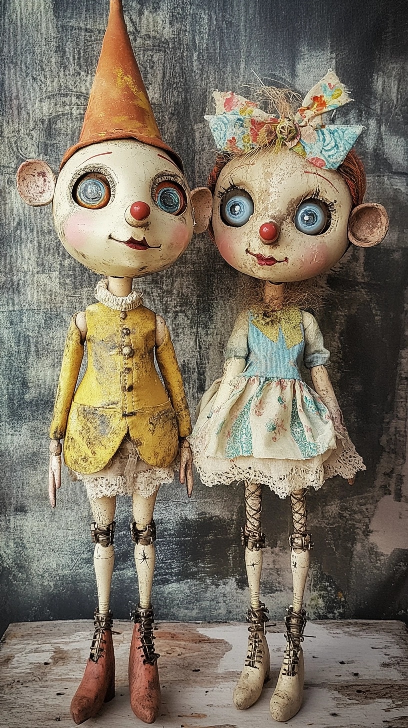 Unique Handmade Pinocchio Dolls - Bright & Surreal