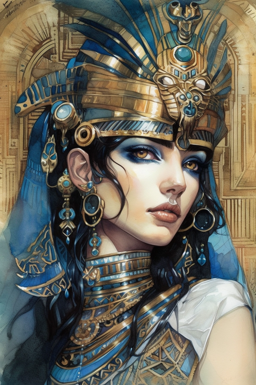 Egyptian Princess Warrior: Stylized Art Nouveau Illustration