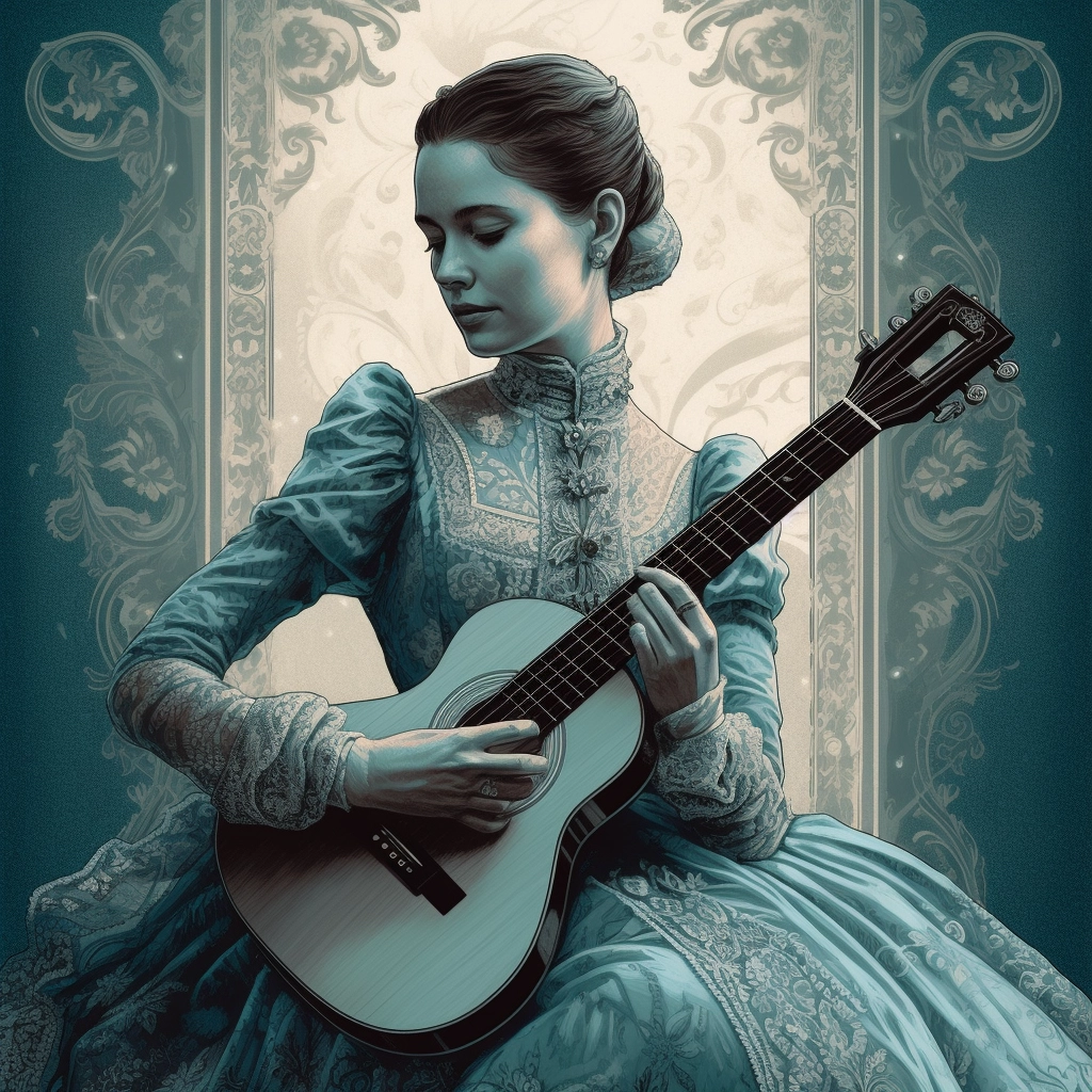 Romantic Guitarist: Art Deco-Inspired Illustrations