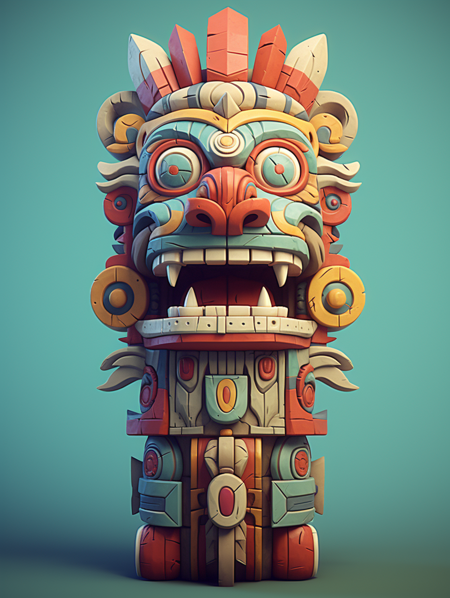 Indian-themed Retro Totem Pole: Hyper-Detailed 3D Renderings