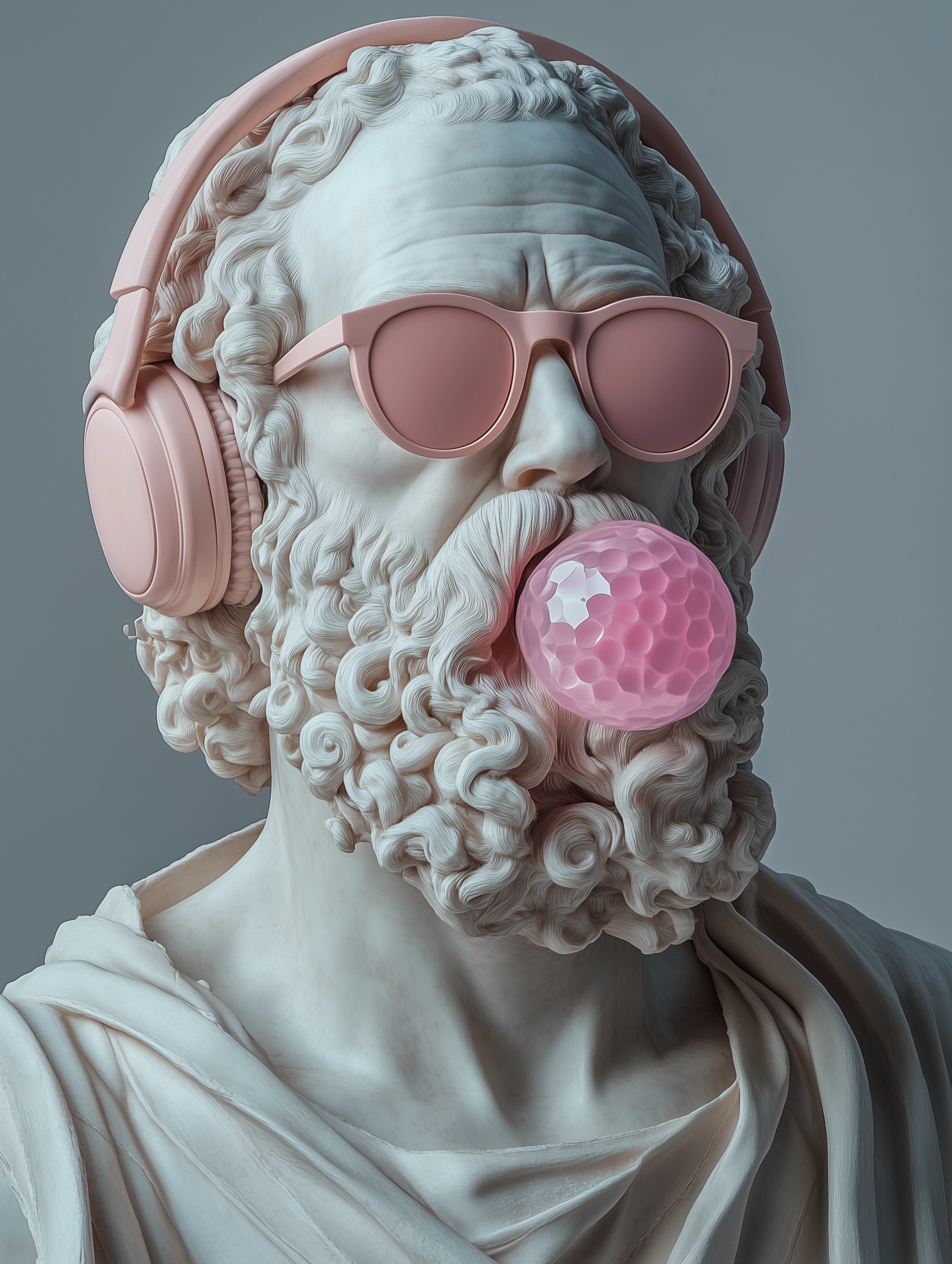 Hyperrealistic Socrates: Pink Sunglasses & Headphones