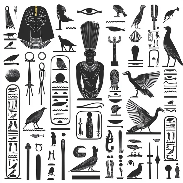 Monochrome Egyptian Hieroglyphs Art Display