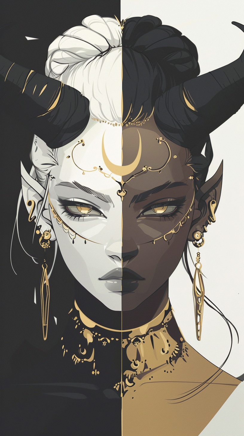 Anime Character: Light vs Dark Faces in Digital Art