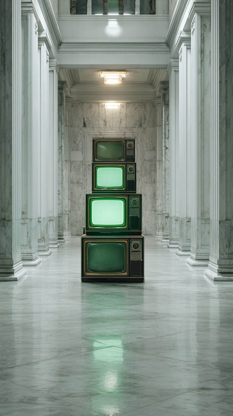Retro TVs in Marble Hall: A Cinematic Display