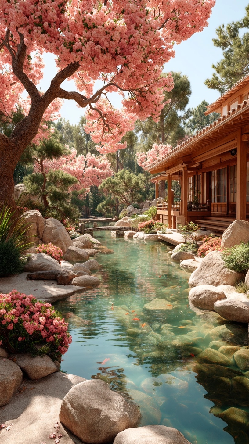 Stunning Cinematic Japanese Garden with Sakura Blossom