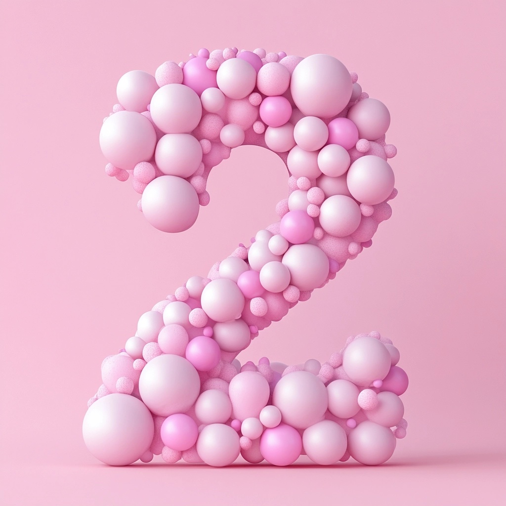 Colorful Balloon '2' on Pink Foam Board Display