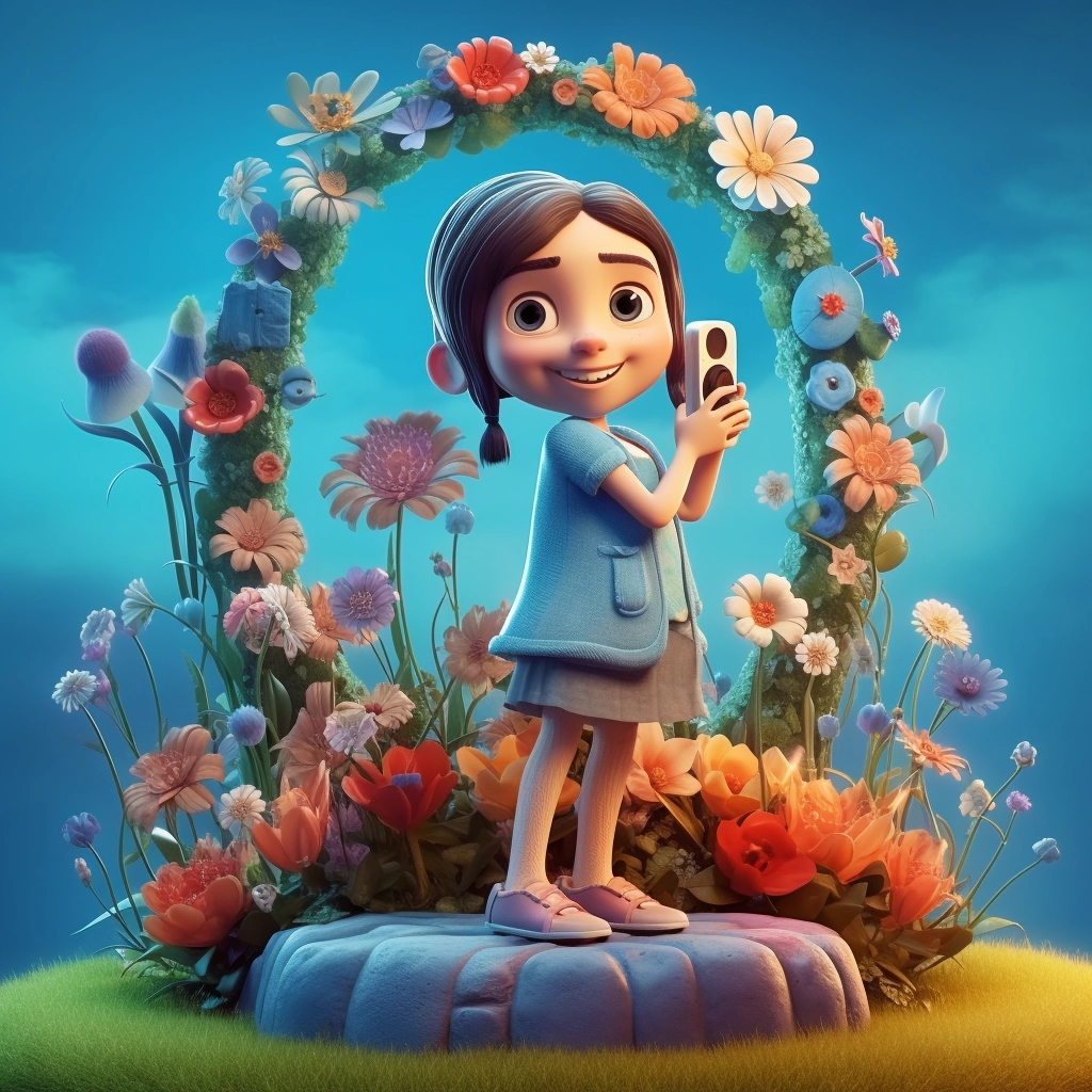 Disney-inspired Selfie: Adorable Girl on Flower Pedestal