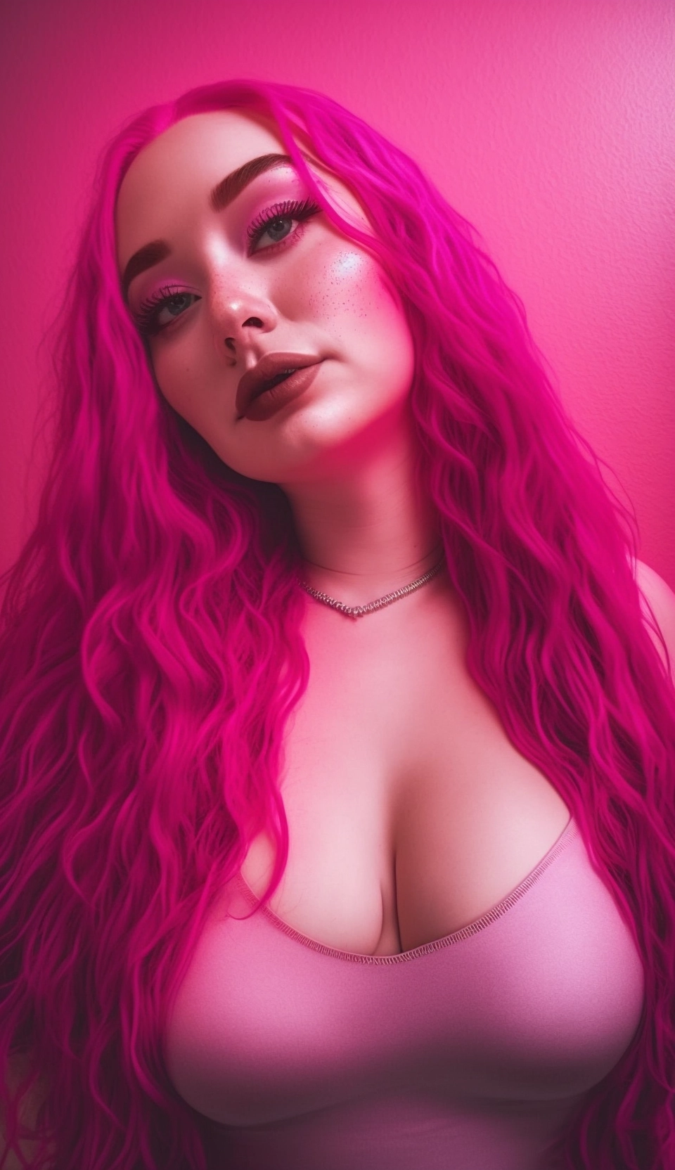 Neon Pink Long Hair Beauty