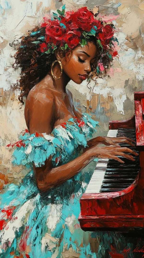 Elegant Piano Serenade: A Stunning Oil Painting