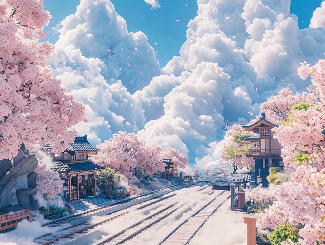 Surreal Japanese Landscape: Dreamy Sakura Scene