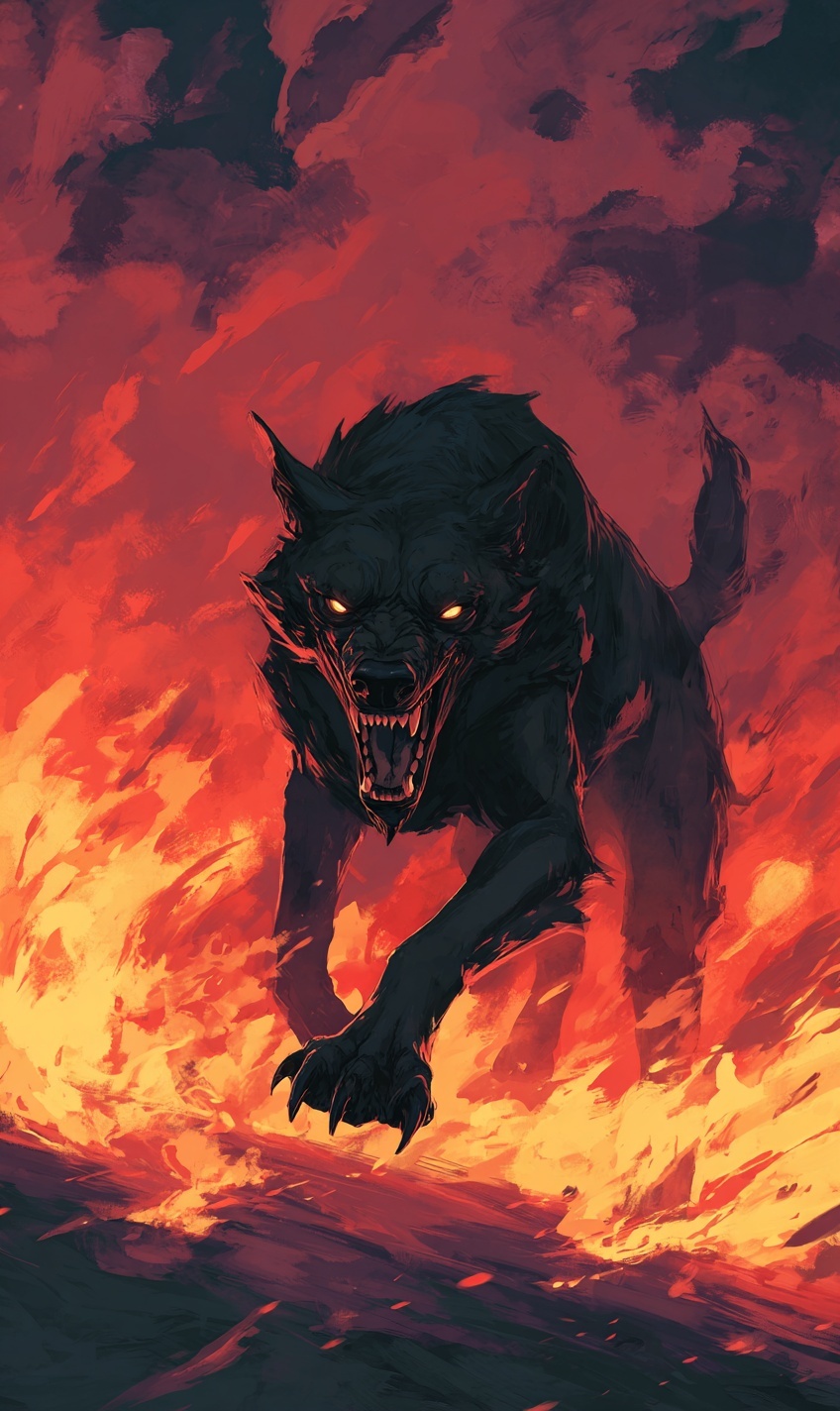 Fierce Hell Hound: Unleashed from Dark Flames!