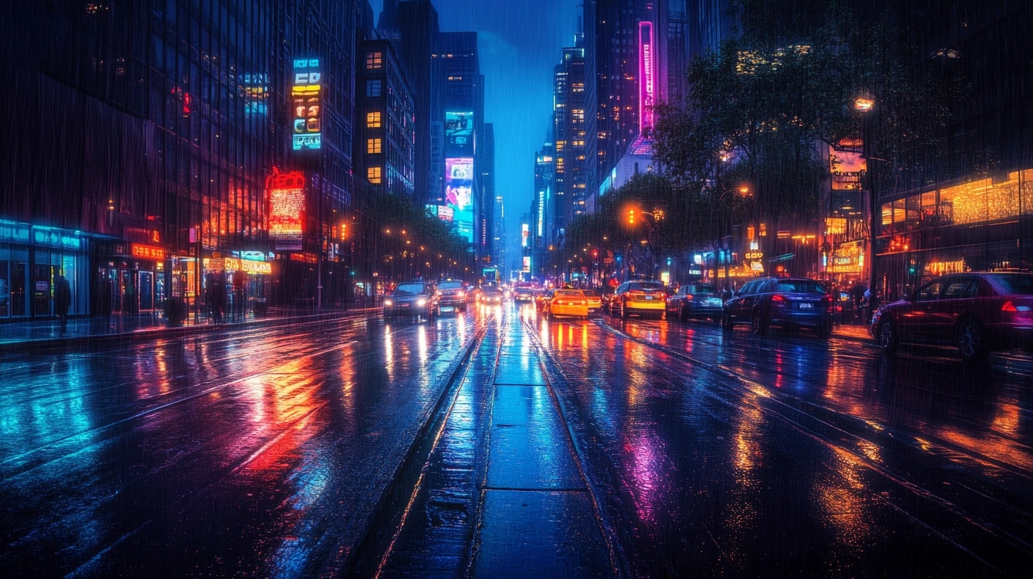 Futuristic Downtown at Night: 4K Photo-Realistic Art