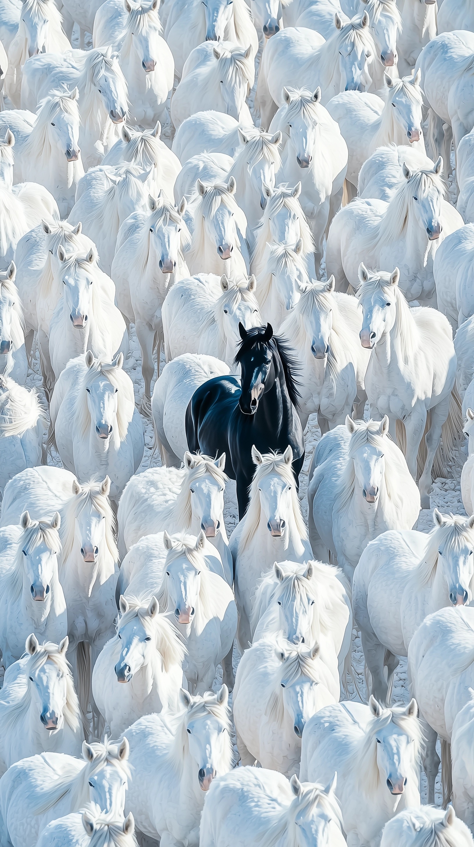 Stunning Overhead Shot of White Horse Herd