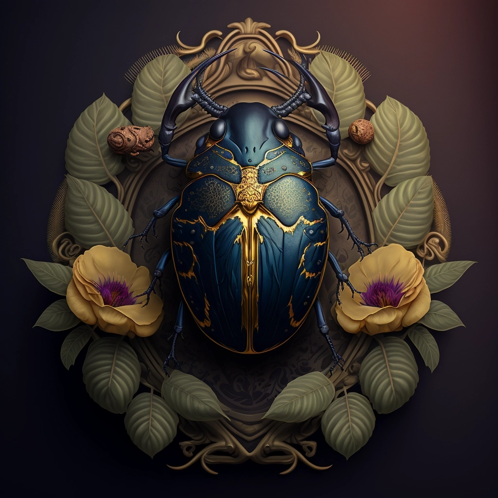 Skull & Floral Scarab Beetle