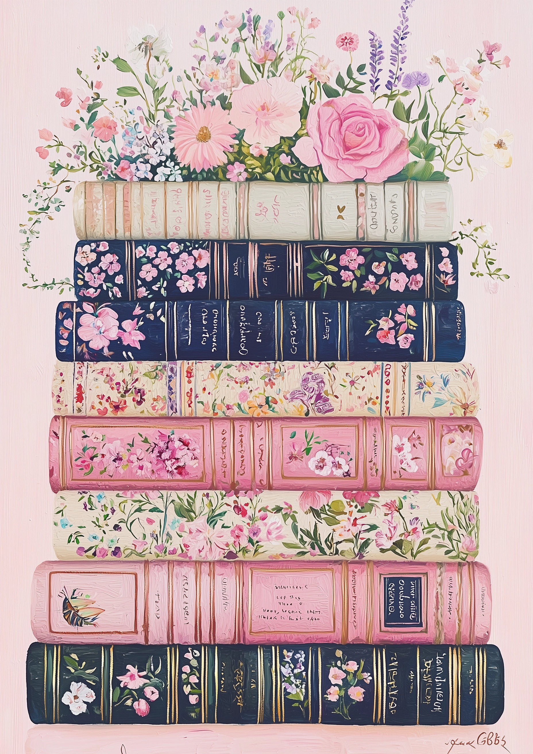 Whimsical Folk Art Bookstack Illustrations