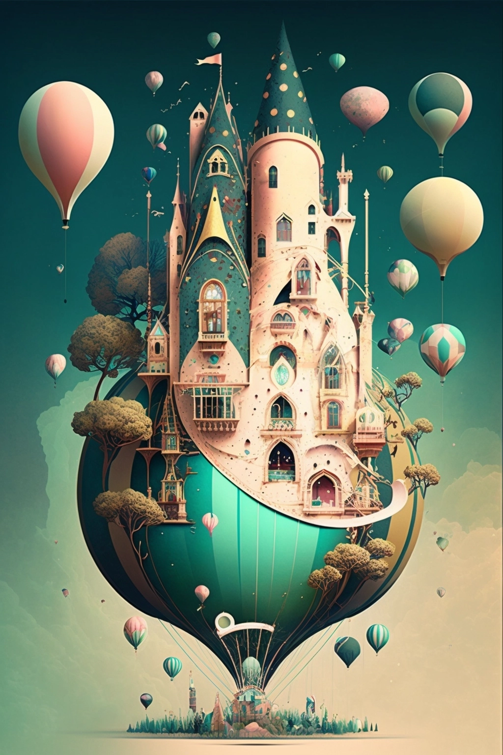 Hot Air Balloon Castle in Bosch Style