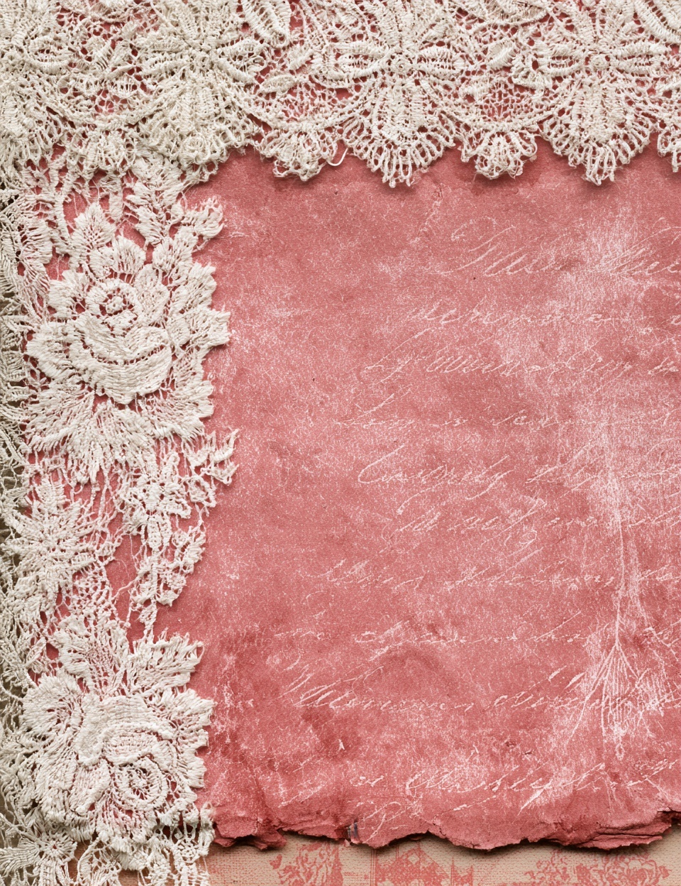Vintage Floral Lace on Powder Pink Background