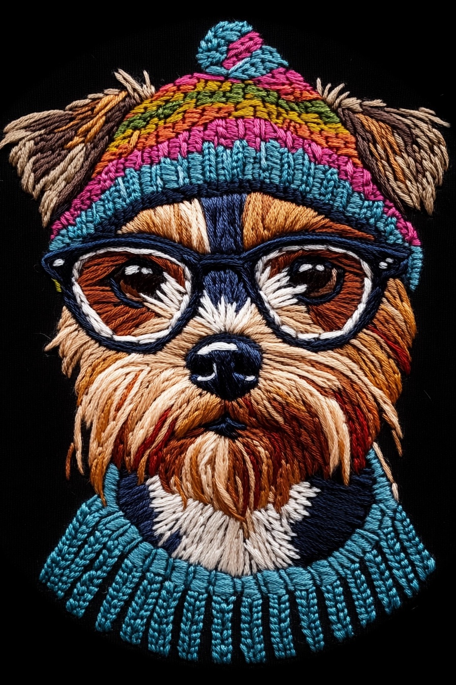 3D Embroidered Cartoon Yorkshire Terrier Art