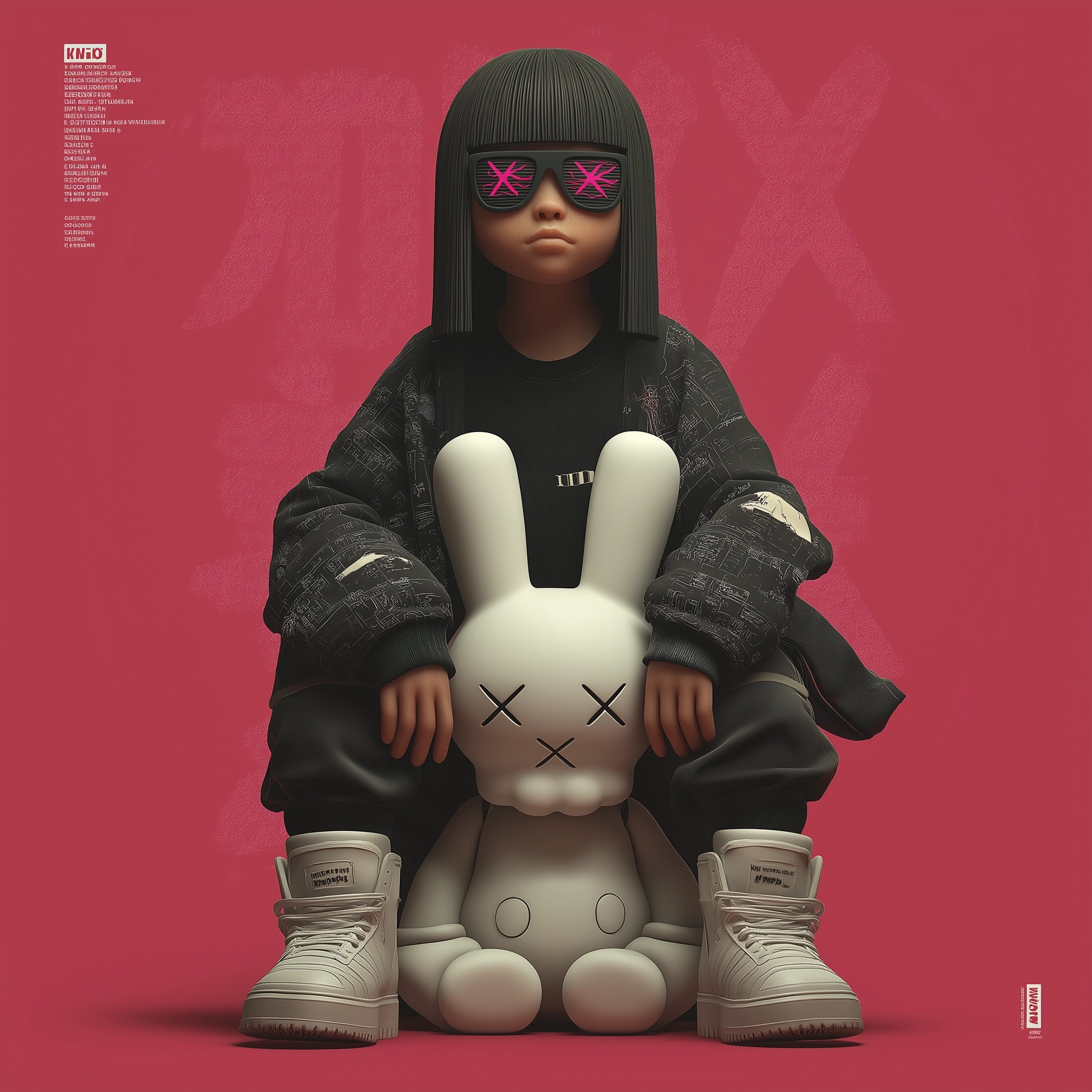 Neon Pink Kaws-Inspired Art with Huge Eyes