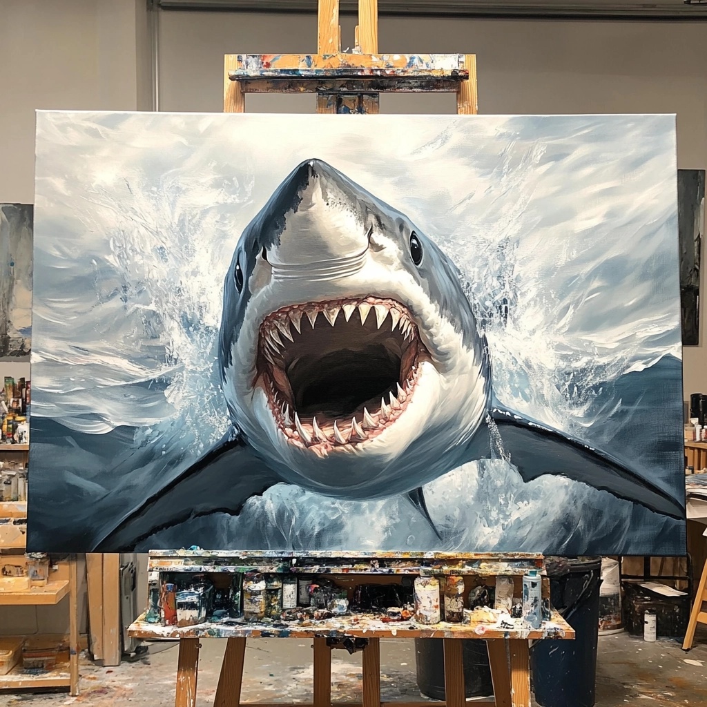 Vibrant Shark Art Unleashed in a Creative Studio