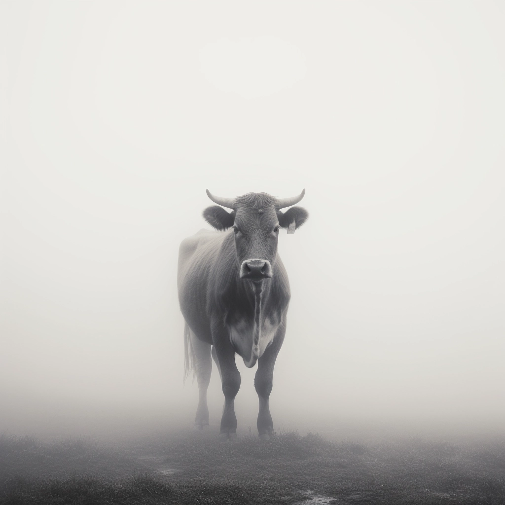 Speak for the Cows: Let Them Live! Foggy Monochromatic Photo