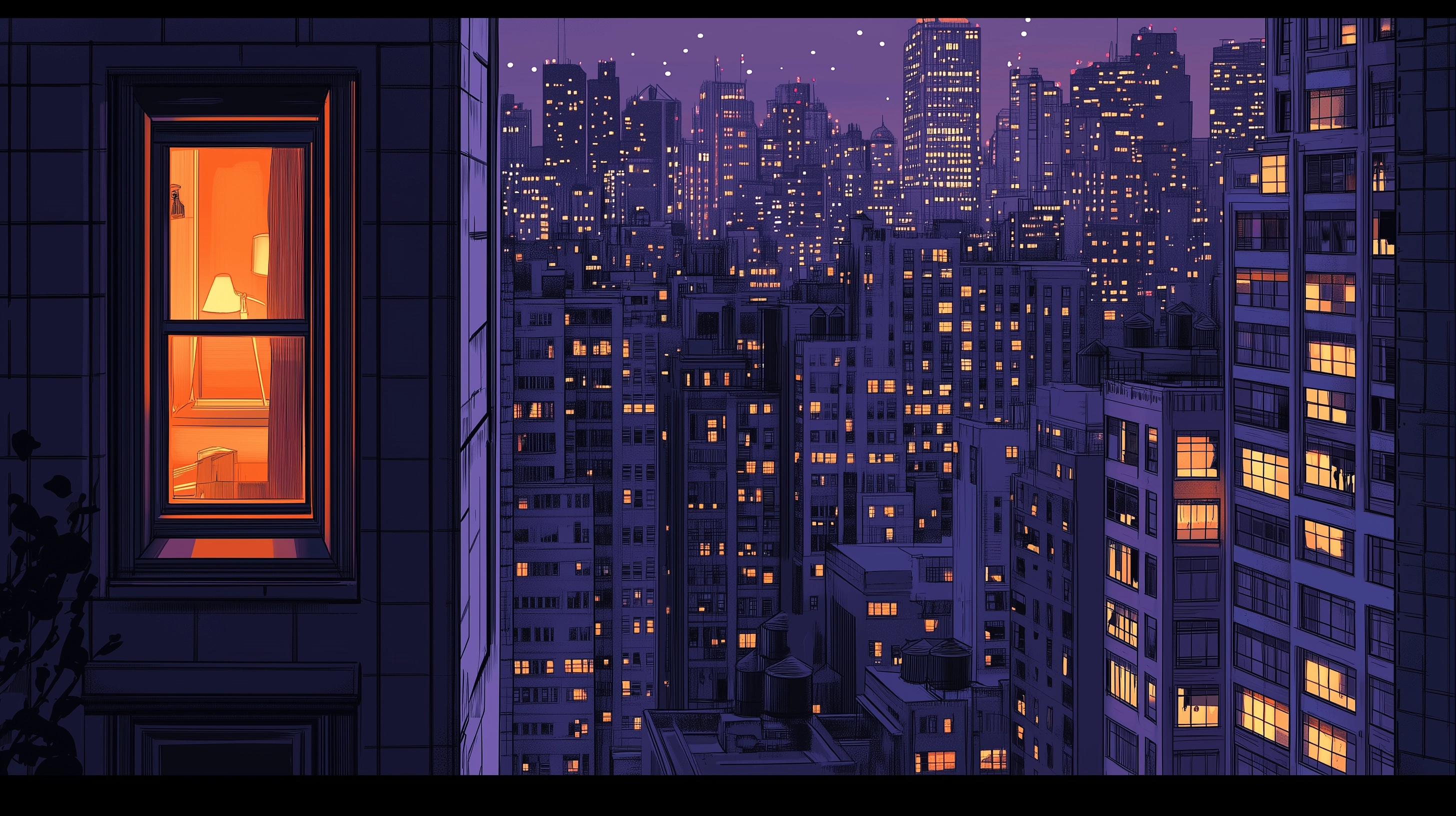 Late Night Glow: A Cityscape in Purple Hues