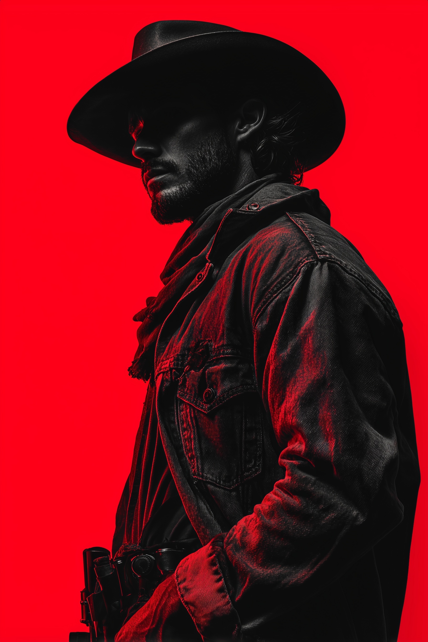 Calm Cowboy Dealer in Denim Under Dark Shadows