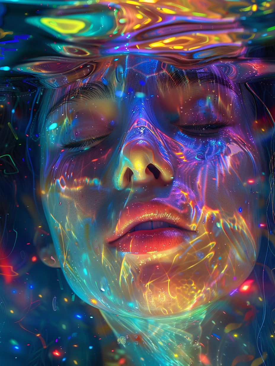 Ethereal Goddess in Psychedelic Dream: Trippy Neon Illustration