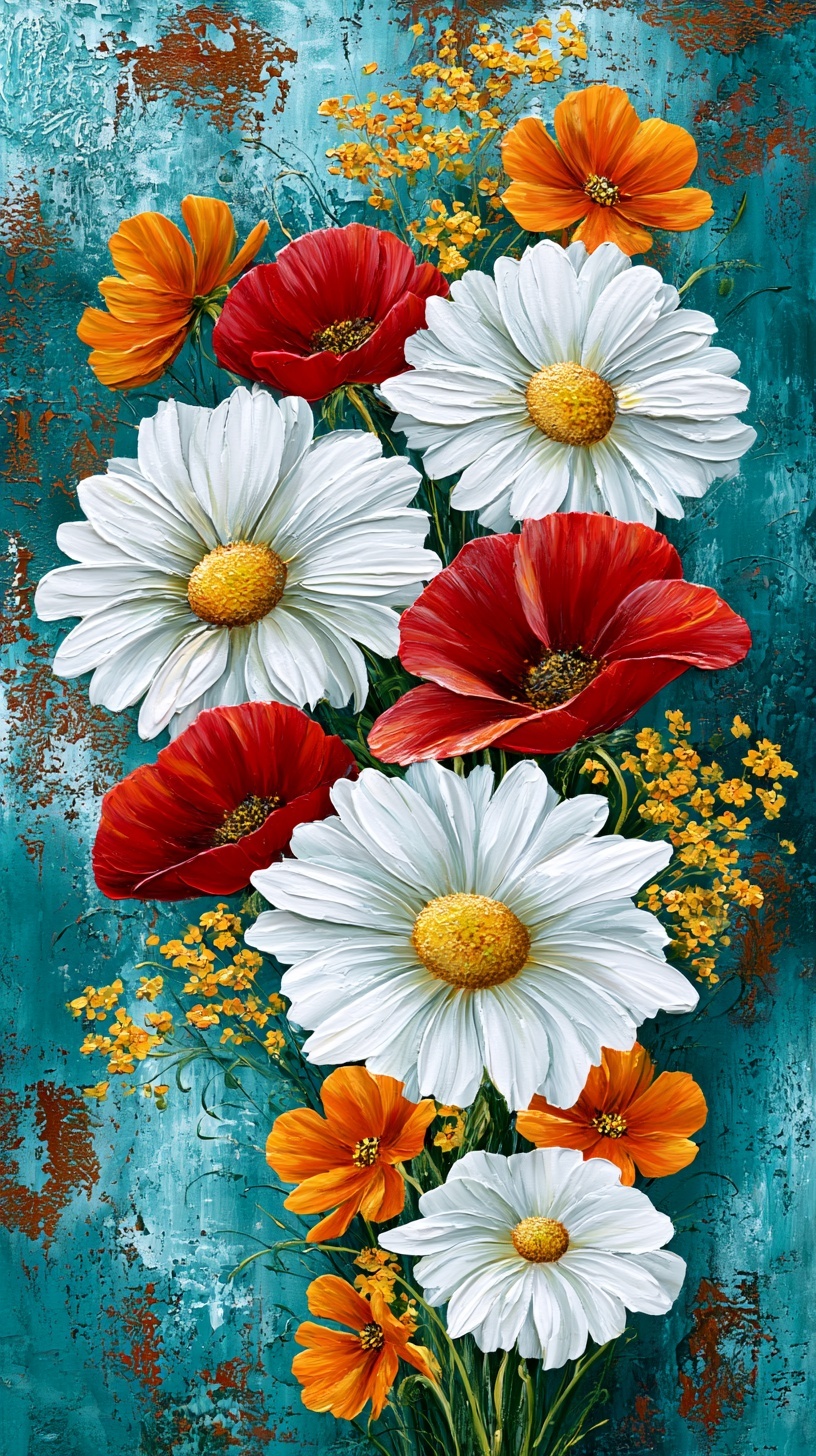 Vibrant Wildflower Oil Painting for Rustic Decor