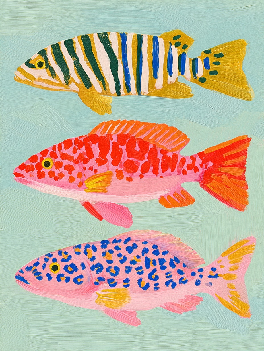 Chic Minimalist Fish Art: Zebra & Leopard Prints