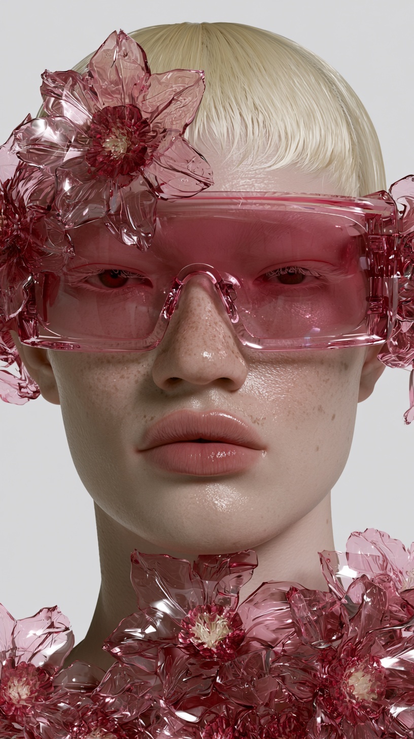 Chic Pink Glasses with Bold 3D Floral Design