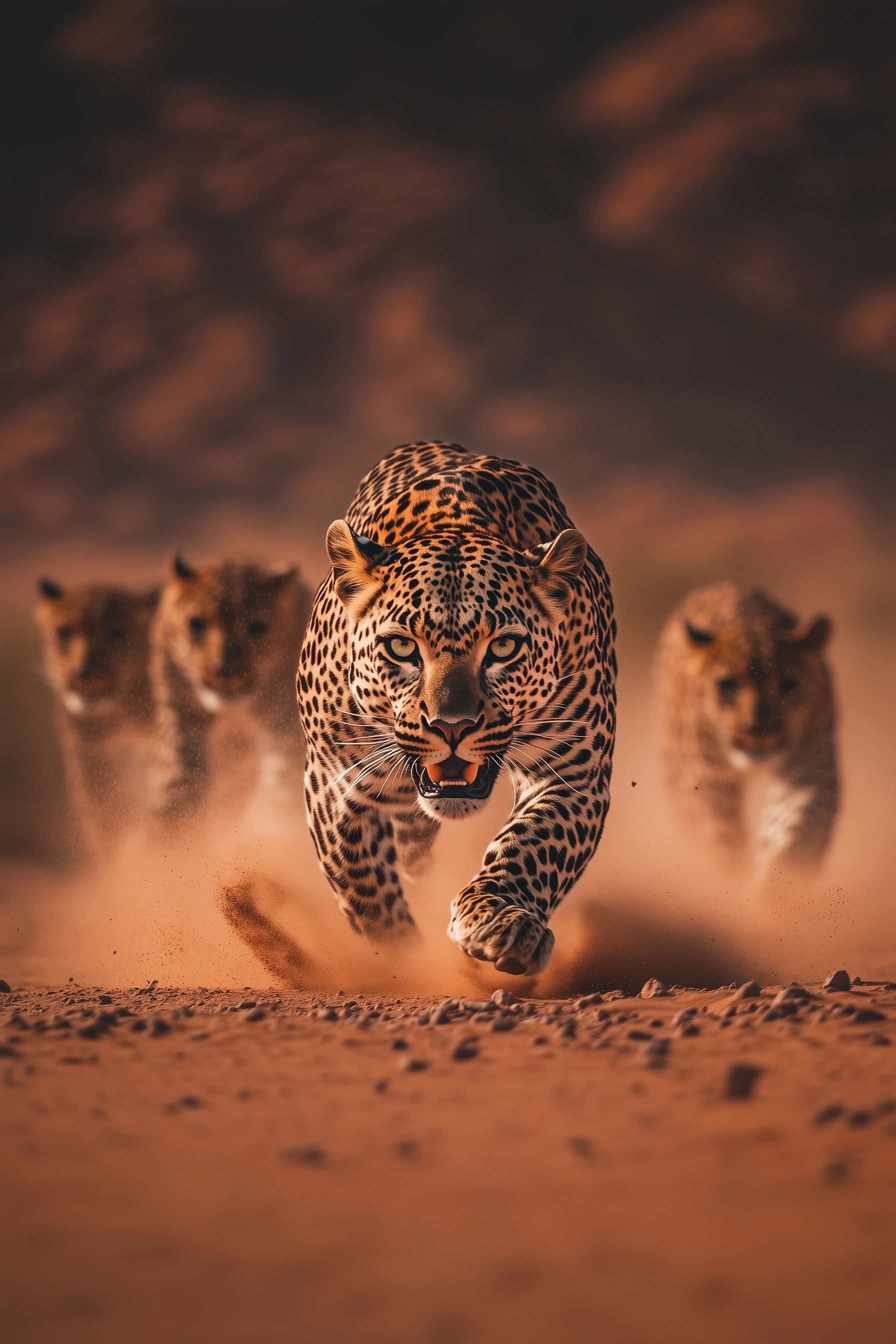 Majestic Arabian Leopards in AlUla's Sunrise