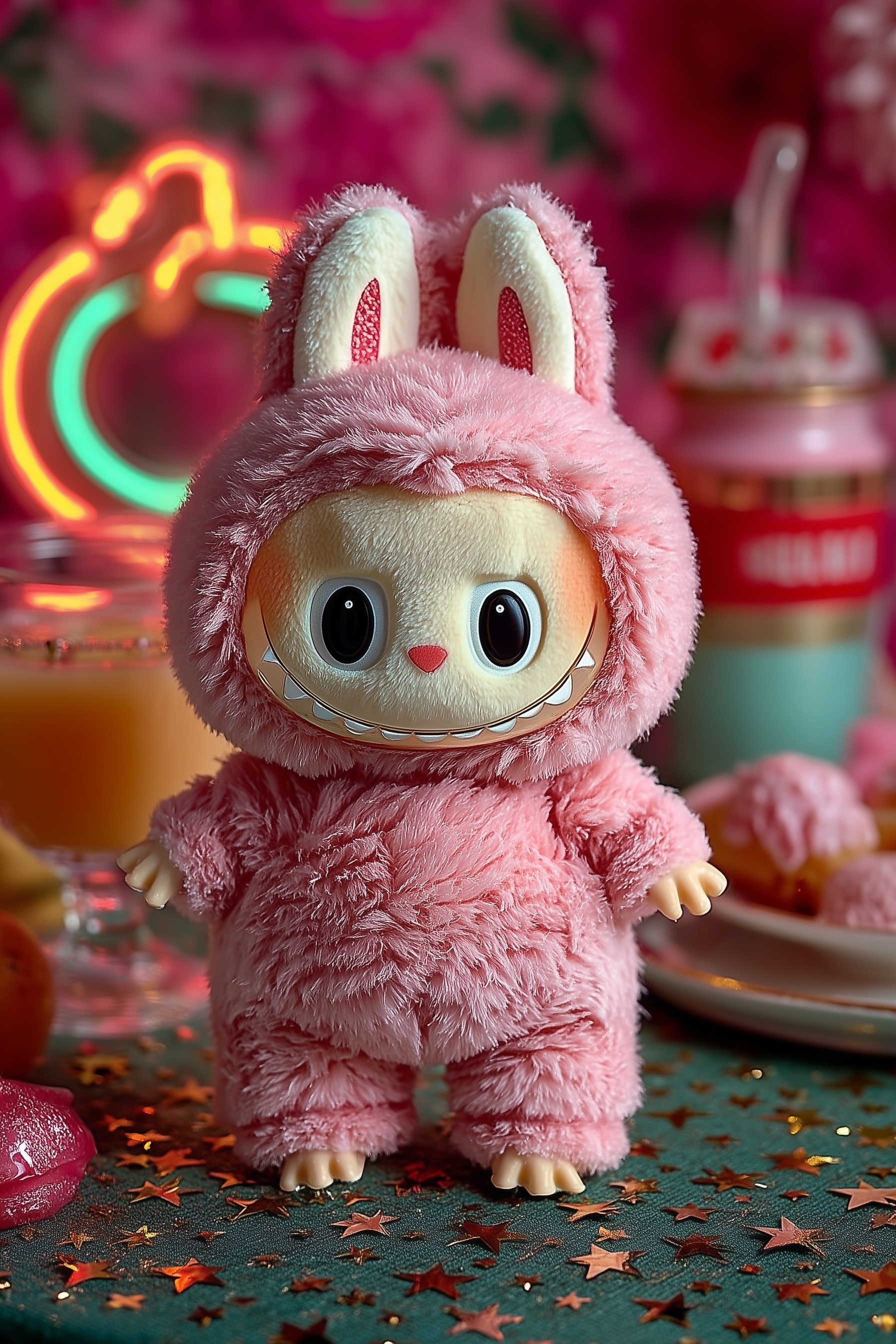 Charming Pink Labubu with Sparkling Star Stickers