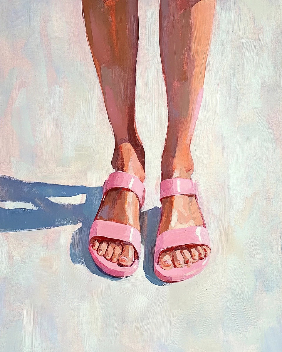 Minimalist Acrylic Art: Woman's Legs in Sandals