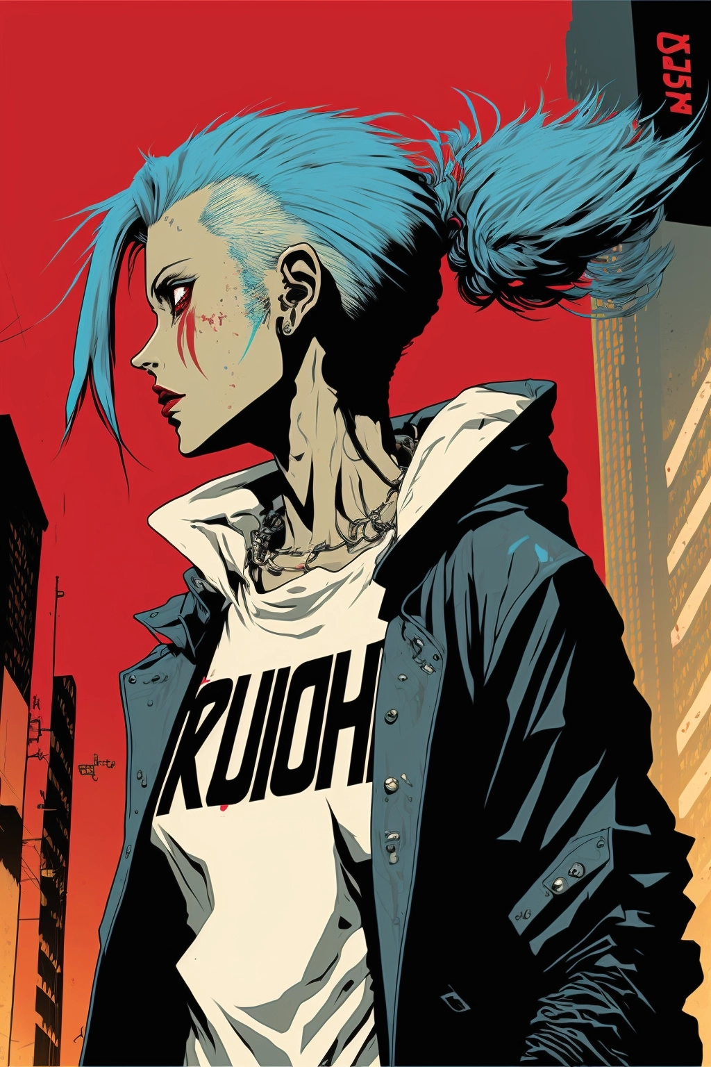 Future City Jump: Cyberpunk Comic Book Illustration