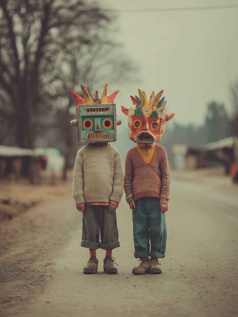 Whimsical Monster Masks: A Dreamy Childhood Scene