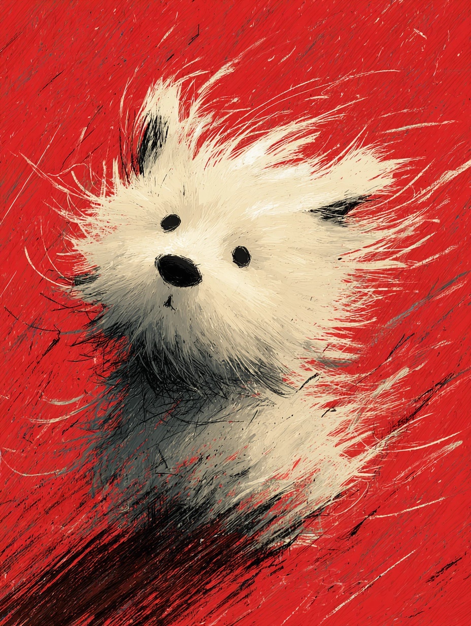 Lively Cartoon Samoyed Frise in Impressionist Style